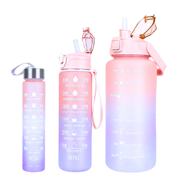 3x Ombre Drink Bottle Set (Pink / Purple)