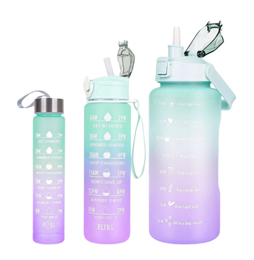 3x Ombre Drink Bottle Set (Purple / Green)